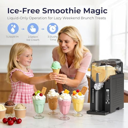 Slushie Machine, No Ice Needed Slushy Maker for Home, Real-Time Temp Display, Frozen Drink Maker with 6 Preset Programs for Ice Cream, Frappés, Milk Shake and More, Black, 1 Pack