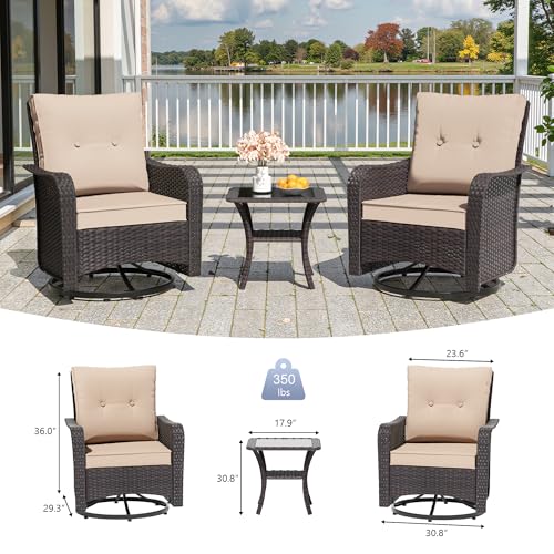 RTDTD 11 Pieces Outdoor Patio Furniture Set,Outdoor Sectional Furniture with 45" 55000 BTU Gas Propane Fire Pit Table,PE Rattan Wicker Patio Conversation Set,Swivel Rocking Chairs Set,Sand