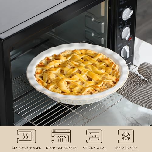 MALACASA Pie Pan, Stoneware Pie Dish for Baking, 45 OZ Deep Dish Pie Pans 9 Inch, Embossed Quiche Baking Dish for Oven, Fluted Dish Pie Plate for Apple Pie, Pot Pie and Quiche, Set of 1, Series LYDIA