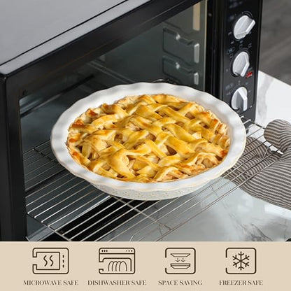 MALACASA Pie Pan, Stoneware Pie Dish for Baking, 45 OZ Deep Dish Pie Pans 9 Inch, Embossed Quiche Baking Dish for Oven, Fluted Dish Pie Plate for Apple Pie, Pot Pie and Quiche, Set of 1, Series LYDIA