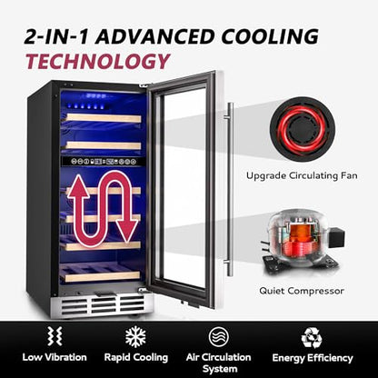 Icyglee 15" Wine Cooler Refrigerator,30 Bottle Dual Zone Wine Fridge,Silver