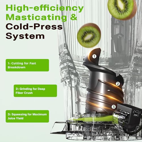 Cold Press Juicer, Juicer Machines with 5.3" Wide Feed Chute, Slow Masticating Juicer for Whole Fruits and with Vegetables High Yield (Gray)