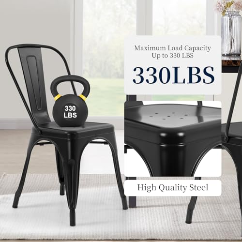 FDW | Metal Dining Chairs | Set of 4, Black | 330lbs Load
