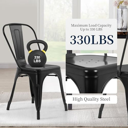 FDW | Metal Dining Chairs | Set of 4, Black | 330lbs Load