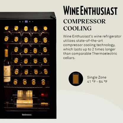 Wine Enthusiast 33-Bottle Compressor Wine Cooler w/Upright Bottle Storage - Freestanding 3.3 Cu. Ft. Wine Refrigerator, LED Digital Control Panel, Energy-Efficient Cooling of 41-64°F