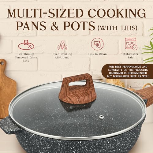 Bakken-Swiss 14-Piece Kitchen Cookware Set – Granite Non-Stick – Eco-Friendly – PFOA, PFOS, and PTFE Free for All Stoves & Oven-Safe - Marble coatin
