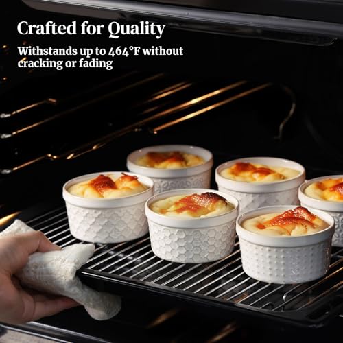 DOWAN Ramekins Oven Safe with Lids 4 oz, Charcuterie Boards Bowls Set for Creme Brulee, Souffle, Dipping Sauces, Custard Cups Ceramic Food Storage Containers, Set of 6, Beige