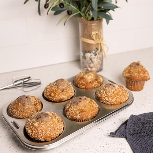 Fox Run Stainless Steel Extra Large Muffin and Cupcake Pan, 6 Cup Jumbo Muffin Tin