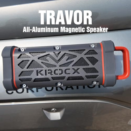 KROCX TRAVOR Magnetic Bluetooth Speaker, 45W Rugged All-Aluminum Outdoor Portable Speaker, BassUp, IP68 Waterproof Wireless Speaker for Golf Cart, Camping, Beach, TWS, 25H Playtime, Meteorite Gray