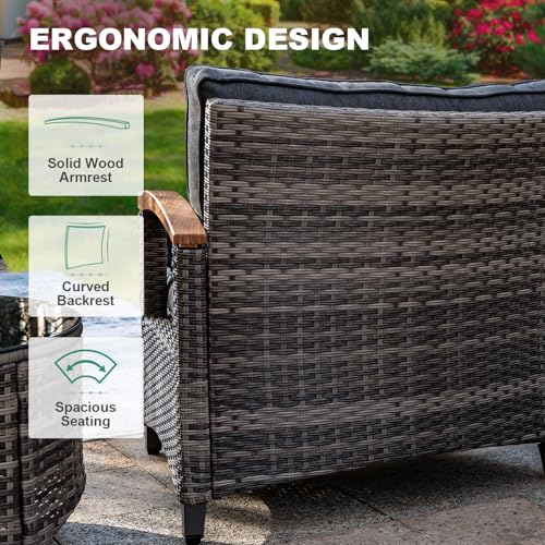 MEISSALIVVE 11 Piece Outdoor Patio Furniture Set, Half-Moon Curved Sectional Set with Wood Armrests, Patio Conversation Set for Porch,Deck,Balcony (Grey)