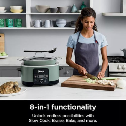 Ninja MC1001H Foodi PossibleCooker PRO 8.5 Quart Multi-Cooker, 8-in-1 Slow Cooker, Pressure Cooker, Dutch Oven & More, Glass Lid & Integrated Spoon, Nonstick, Oven Safe to 500°F, Sage Green (Renewed)
