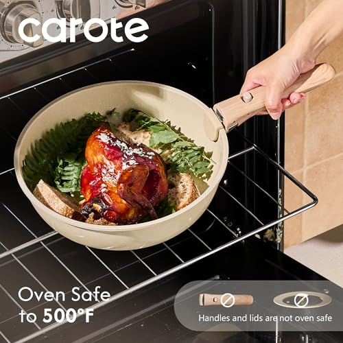 CAROTE 25PCS Ceramic Cookware Set, Pots and Pans set Non Stick, RV Kitchen Cooking Set Removable Handles, Oven Safe, Induction Cookware, Non-toxic Kitchen Cooking Set, PFAS and PFOA Free