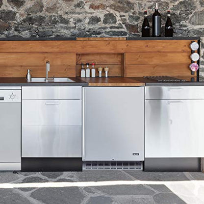 NewAir 24” Outdoor Beverage Fridge | Freestanding or Built-In Under counter Refrigerator for Outside Patio | Weatherproof Outdoor Fridge for 160 Cans with Auto-Closing Door | Stainless Steel