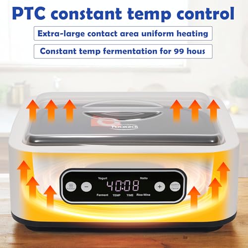 1.7-Quart Yogurt Maker with Adjust Temp(21°C-48°C/70°F-118°F) & Time(1-99h),110V-240V Auto-adaptive,Steel Inner Pot,BPA-free,Celsius Increment,Real-Time Countdown LED Display (Addition 9 Jars)