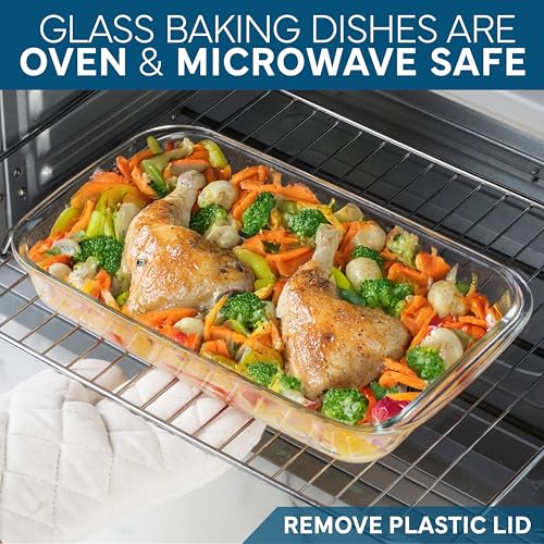 COOK WITH COLOR 8-Piece Deep Glass Baking Dish Set with Plastic Lids – Casserole and Food Storage Containers for Lasagna, Leftovers – Freezer-to-Oven, Microwave & Dishwasher Safe, Blue