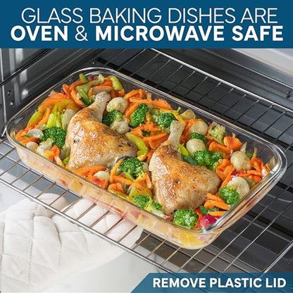 COOK WITH COLOR 8-Piece Deep Glass Baking Dish Set with Plastic Lids – Casserole and Food Storage Containers for Lasagna, Leftovers – Freezer-to-Oven, Microwave & Dishwasher Safe, Blue