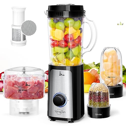SANGCON 5 in 1 Blender and Food Processor Combo for Kitchen, Small Electric Food Chopper for Meat and Vegetable, 350W High Speed Blenders with 2 Speeds and Pulse for Smoothies and Shakes