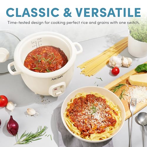 AROMA CoreCoat Pot-Style Rice Cooker with One-Touch Control and Non-Stick Ceramic Coating (6 Cups Cooked, 3 Cups Uncooked)