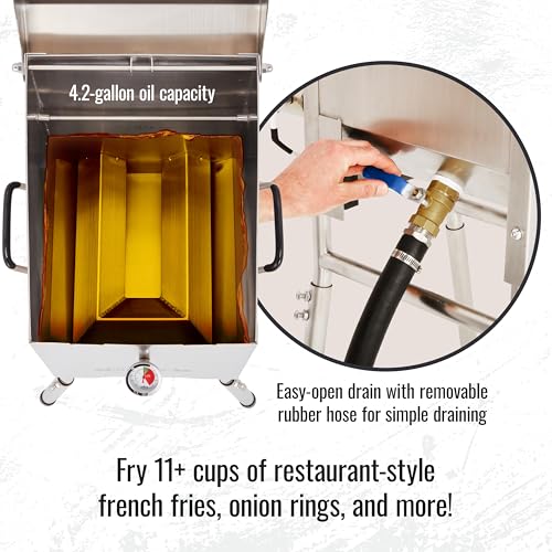 Hike Crew Outdoor 4-Gallon Propane Deep Fryer 57,000 BTU for Camping & Outdoor Kitchen with Push Ignition, 2 Stainless Mesh Frying Baskets, Built-In Thermometer, Gas Regulator & Drain Valve