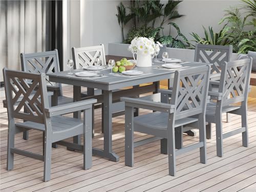 BIVODA 7-Piece Outdoor Dining Set, HDPE All-Weather Patio Table and Chairs Set for 6, Outdoor Patio Furniture Sets with Umbrella Hole for Outside, Deck, Backyard, Garden (Grey)