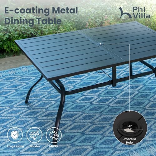 PHI VILLA 8-Piece Patio Dining Set for 6 with 13ft Umbrella