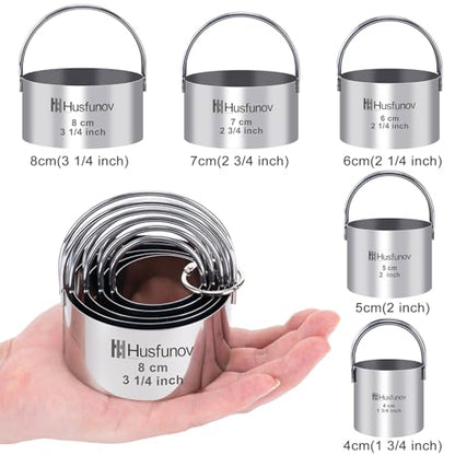 Biscuit Cutter Set Round Cookie Cutters with Handle 5 Pieces Stainless Steel Circle Professional Baking Dough Tools for Cake
