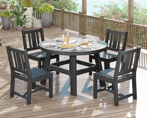 AMERLIFE Outdoor Dining Set for 4, HDPE Round Table and Chairs, Black