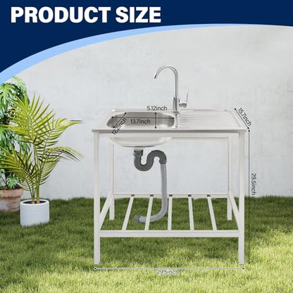 Versatile Outdoor Sink with Hose Hook Up – Heavy-Duty Stainless Steel Sink with Hose Hook Up, Large Basin, Storage Shelf & Quick Drain, Perfect for Gardens, Food Trucks, Restaurants