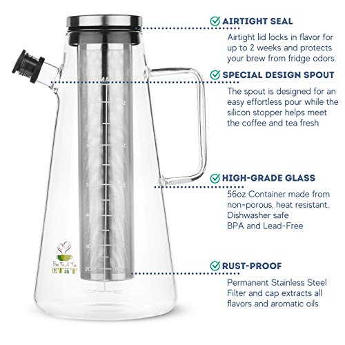BTaT- Airtight Cold Brew Coffee Maker Pitcher, 2 Liter / 64 oz