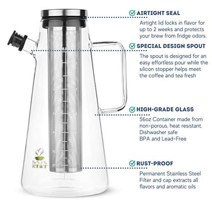 BTaT- Airtight Cold Brew Coffee Maker Pitcher, 2 Liter / 64 oz