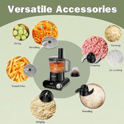 12 Cup Food Processor & Vegetable Chopper,French-Fry-Cutter, Stepless Speed,Digital Timer,Large Feed Chute,Ice Creshing,Chopping, Shredding, Slicing and Doughing,600W for Home Use,Black