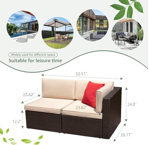 Devoko Patio Furniture Sofa Sets Outdoor All-Weather Sectional Corner Sofa and Armless Small Couch (Beige, 2 PCS Patio Sofa Set)