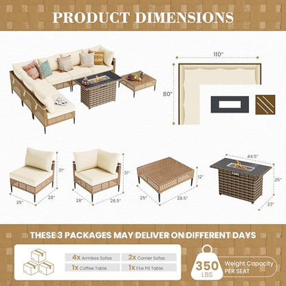 UDPATIO Patio Furniture Set, 8 Piece Modular Outdoor Furniture Set, Beige