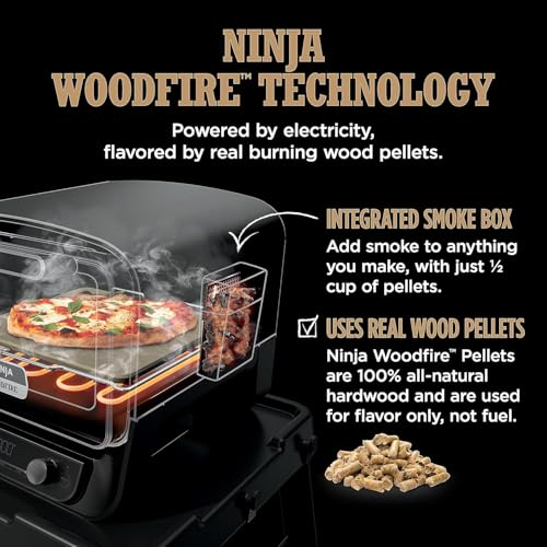 Ninja Woodfire Outdoor Pizza Oven, 5-in-1 Portable Electric Roaster Oven, Heats up to 700°F, 5 Artisan Pizza Settings, Integrated BBQ Smoker Box, Includes Flavored Wood Pellets, Terracotta Red