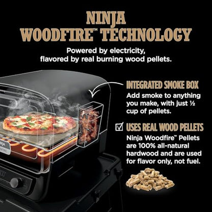 Ninja Woodfire Outdoor Pizza Oven, 5-in-1 Portable Electric Roaster Oven, Heats up to 700°F, 5 Artisan Pizza Settings, Integrated BBQ Smoker Box, Includes Flavored Wood Pellets, Terracotta Red