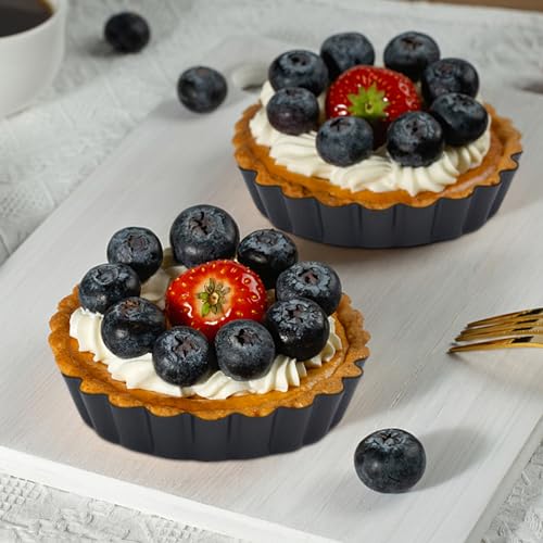 Urxirha 6 Pack Mini Fluted Tart Pans 4 Inch with Removable Bottom, Nonstick Quiche Pan with Silicone Basting Pastry Brush for Baking Treats, Pie, Quiches, Tartlets