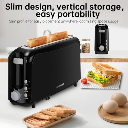SEEDEEM 2 Slice Slim Toaster, 10" Long Slot, 6 Shade Settings, Black