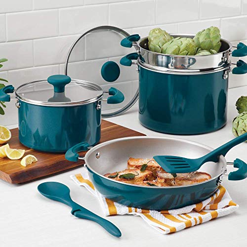 Rachael Ray 8-Piece Aluminum Cookware Set, Teal Shimmer