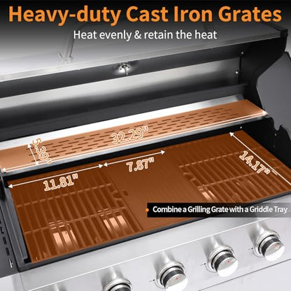 GRILL DEPOTS 6 Burner Propane Gas Grill with Side Burner, Cast Iron Grates, Plate, Lid and Warming Rack, Large Cabinet Style BBQ Grill for Barbecue Grilling Backyard Cooking, 620 SQ. IN. Cooking Area