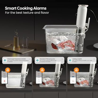 INKBIRD 2.4G WiFi Sous Vide Cooker ISV-101W, 1000 Watts Sous Vide Machine Thermal Immersion Circulators 3D Water Circulation Heating with App Preset and Machine Recipes, Pre-alarm (White)