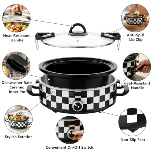 2.5QT Oval Small Slow Cooker, Glass Lid with Lid Clip, Adjustable Temp