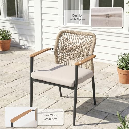 SUNSITT 9 Piece Outdoor Patio Dining Set, 63" - 105" Aluminum Expandable Outdoor Dining Table w/Thermal Transfer Wood Grain Tabletop, 8 Woven Wicker Patio Chairs w/WPC Armrests for Garden