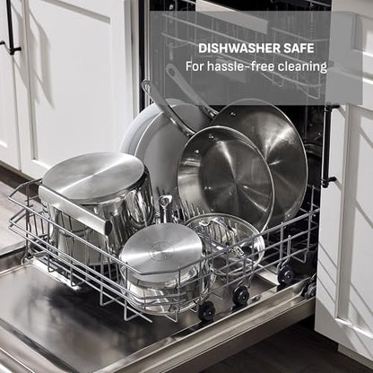 T-fal Gourmet 15-Piece Stainless Steel Cookware Set, Pots and Pans Cooking Set, Dishwasher Safe, Oven Safe to 500°F, Induction Compatible, Stock Pot, Sauce, Saute, Frying Pans, Silver