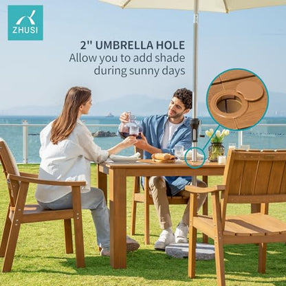 ZHUSI Patio Table and Chairs Set, Outdoor Table and Chairs,HIPS Outdoor Dining Set with Umbrella Hole for Backyard, Poolside