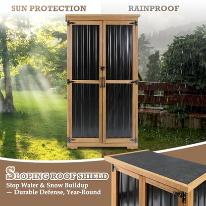 Outdoor Storage Cabinet Waterproof with Shelves, Small Storage Shed, Vertical Tall Patio Backyard Garden Storage Cabinet Tool Organizer for Outside