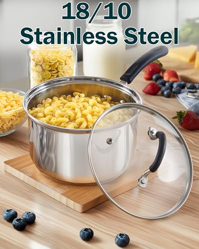 Cook N Home 12-Piece Basics Stainless Steel Cookware Set, Tri-ply Pots and Pans Set with Lids - Non-Toxic, Induction Ready, Oven & Dishwasher Safe