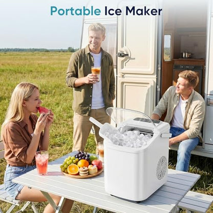 DUMOS Ice Maker Countertop, Ice Machine with Portable Handle, Basket and Scoop, 26lbs Daily, 9 Bullet Cubes in 6-8 Mins, Auto-Cleaning for Home, Kitchen, Office, Outdoors, RV Camping