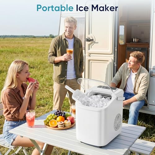 DUMOS Ice Makers Countertop Ice Machine with Portable Handle Compact Size