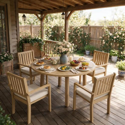 FansaFurn 5 Piece Acacia Outdoor Patio Table and Chairs Set for All-Weather
