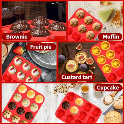 keliwa 2PCS Thicken-12 Cup Silicone Muffin Pan - Cupcake Baking Pan Great for Making Muffin Cakes, Tart, Bread -Non - Stick Silicone Mold/Dishwasher - Microwave Safe